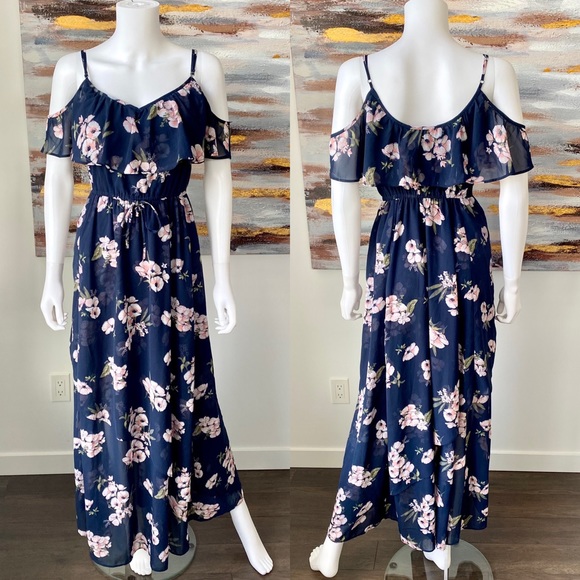 ABERCROMBIE AND FITCH “Fitch” Cold Shoulder Ruffle Maxi Dress Long - Picture 6 of 13